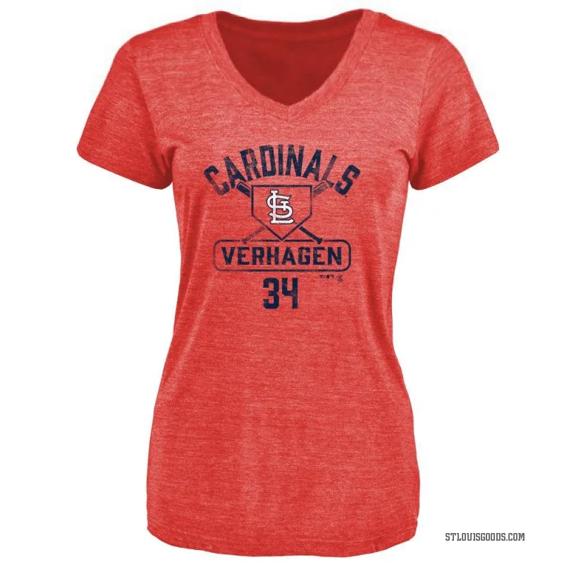 Drew VerHagen Women's Red St. Louis Cardinals Base Runner T-Shirt -