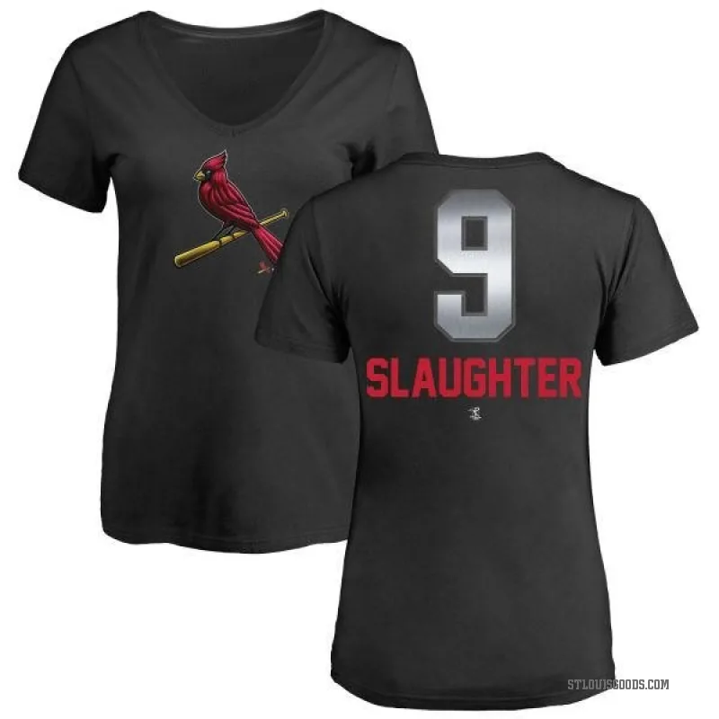 Enos Slaughter Women's Black St. Louis Cardinals Midnight Mascot V-Neck T-Shirt -