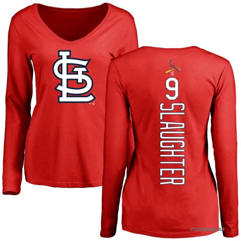 Enos Slaughter Women's Red St. Louis Cardinals Backer Slim Fit Long Sleeve T-Shirt -