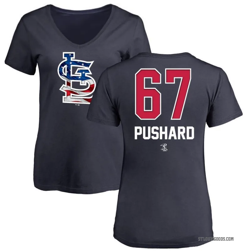 Matthew Pushard Women's Navy St. Louis Cardinals Name and Number Banner Wave V-Neck T-Shirt -