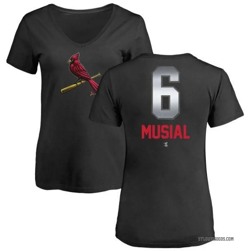 Stan Musial Women's Black St. Louis Cardinals Midnight Mascot V-Neck T-Shirt -