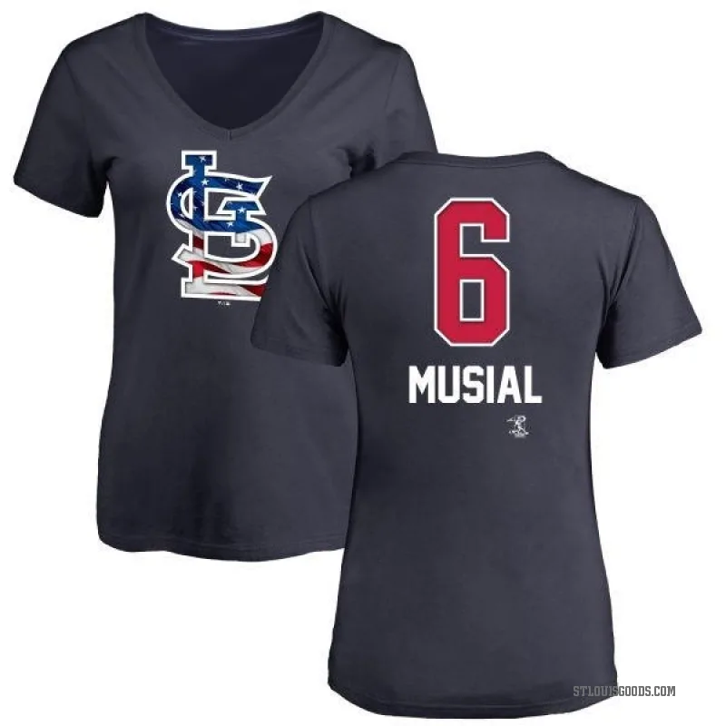 Stan Musial Women's Navy St. Louis Cardinals Name and Number Banner Wave V-Neck T-Shirt -